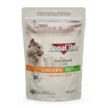 Bonacibo Adult Cat Sterilised Chicken – Chunks in Jelly 85 g Pouch